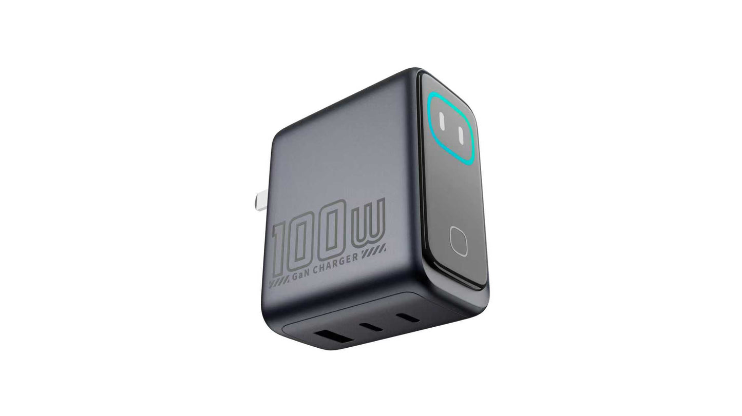Meenova 100W GaN Charger with Smart Display, 3-Port PD Fast Charger with AI Temperature Control, USB-C x2 & USB-A, Real-Time Power Monitoring for Laptop, Phone & Tablet