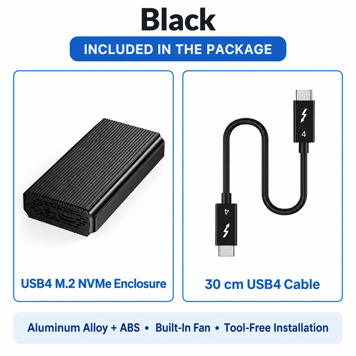Meenova USB4 40Gbps M.2 NVMe SSD Enclosure with Cooling Fan, Tool-Free Aluminum Alloy & ABS Housing, Supports 2230/2242/2260/2280 and Up to 8TB