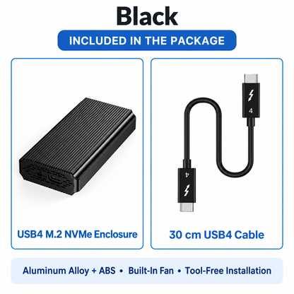 Meenova USB4 40Gbps M.2 NVMe SSD Enclosure with Cooling Fan, Tool-Free Aluminum Alloy & ABS Housing, Supports 2230/2242/2260/2280 and Up to 8TB
