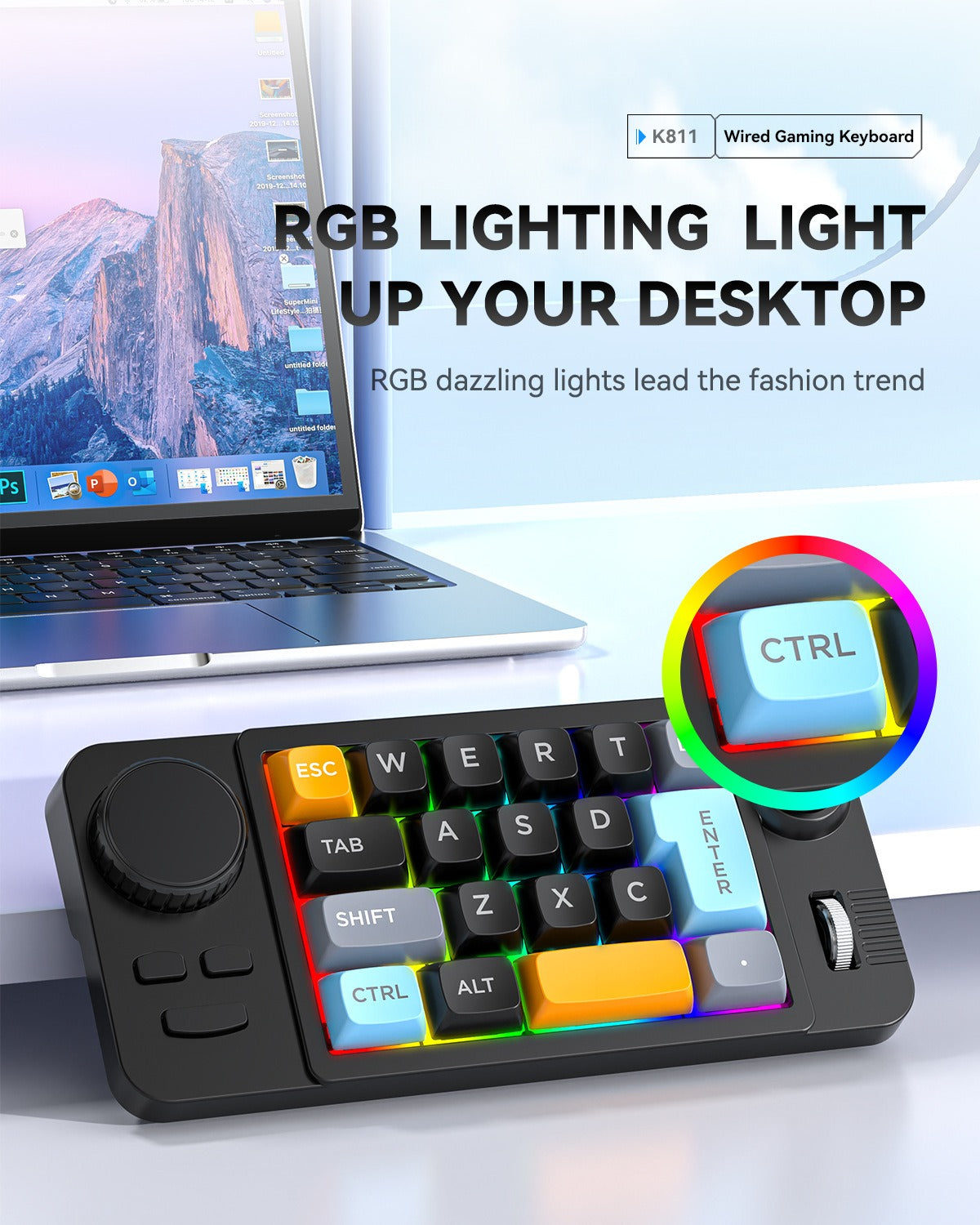 Meenova K811 19-Key Wired Mechanical Macro Keypad with Hot-Swappable Switches, Programmable Knob, Joystick, Scroll Wheel & RGB Lighting