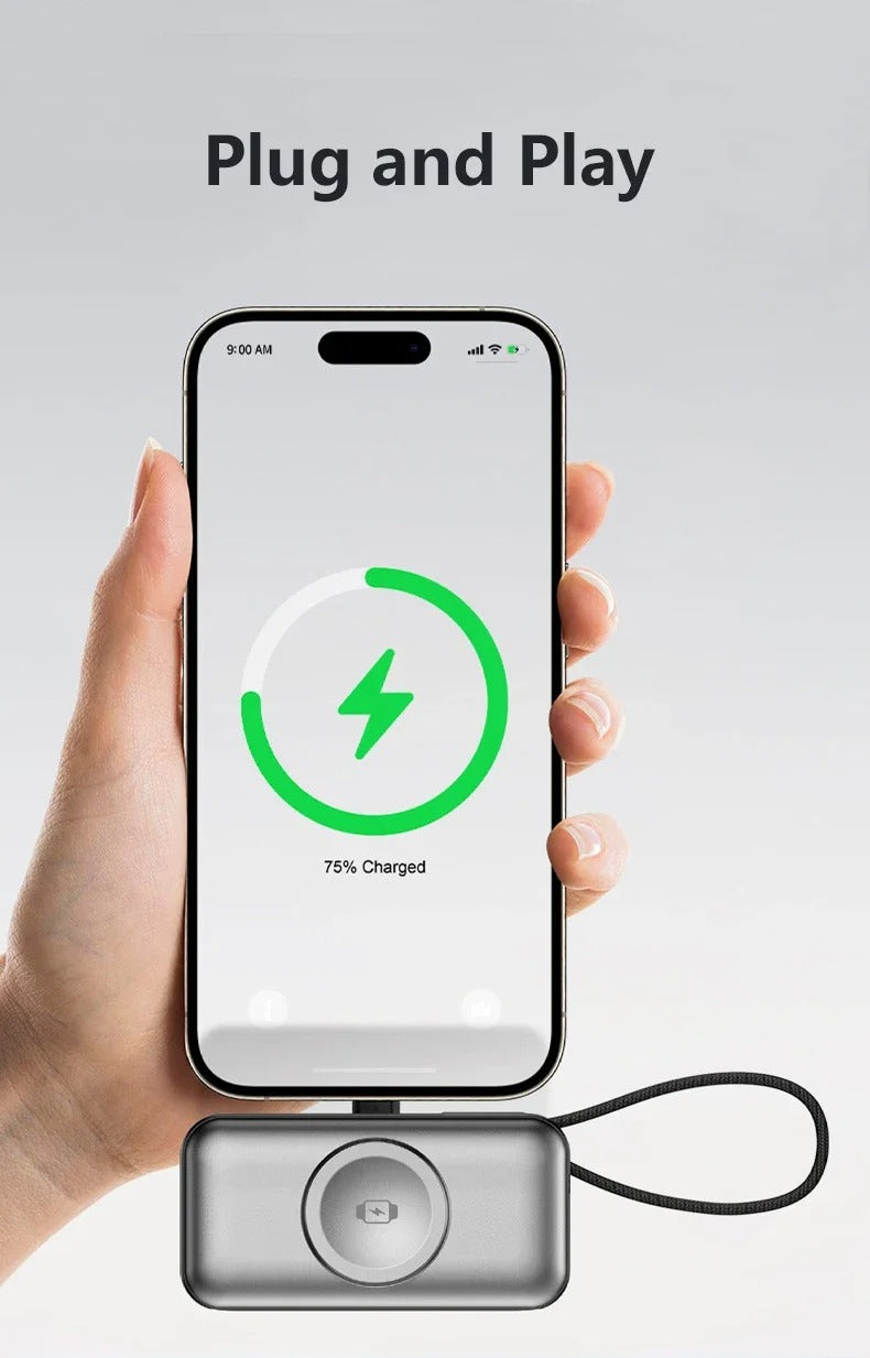 Meenova 5000mAh Mini Power Bank PD20W Fast Charger, 3-in-1 Magnetic Wireless Charger with Type-C Plug & Built-in C/Lightning Cable, Portable Charging Station with LED Light & Phone Holder