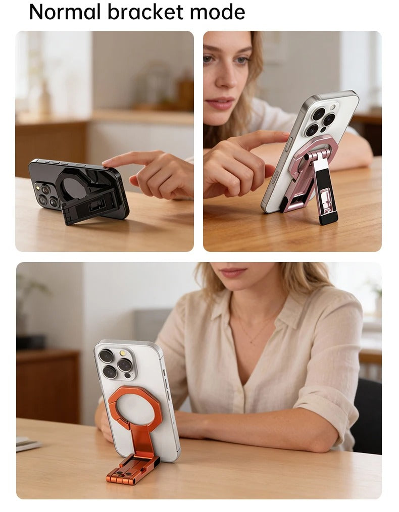 Meenova Foldable Magnetic Phone Tripod, Dual-Sided Magnet Zinc Alloy MagSafe Phone Holder, Pocket-Sized Portable Phone Stand for Live Streaming, Vlogging, Travel, Gym