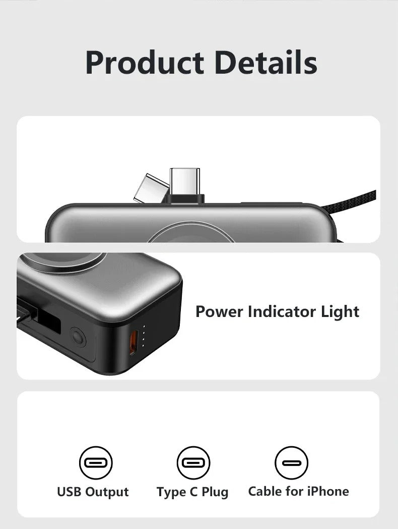 Meenova 5000mAh Mini Power Bank PD20W Fast Charger, 3-in-1 Magnetic Wireless Charger with Type-C Plug & Built-in C/Lightning Cable, Portable Charging Station with LED Light & Phone Holder
