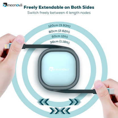 Retractable 27W USB-C to Lightning PD Fast Charging Cable, 4-Stage Length
