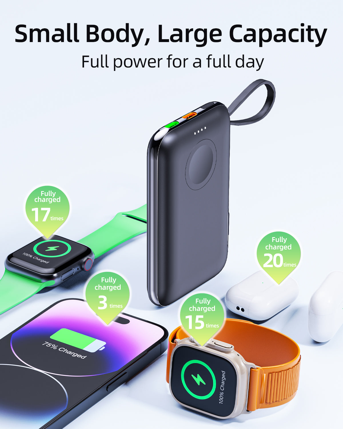 Meenova 2-in-1 Portable Watch Charger For Apple Watch, Samsung Galaxy Watch Power Bank 5000mAh, Mobile Phone External Battery Mini Auxiliary Battery Powerbank