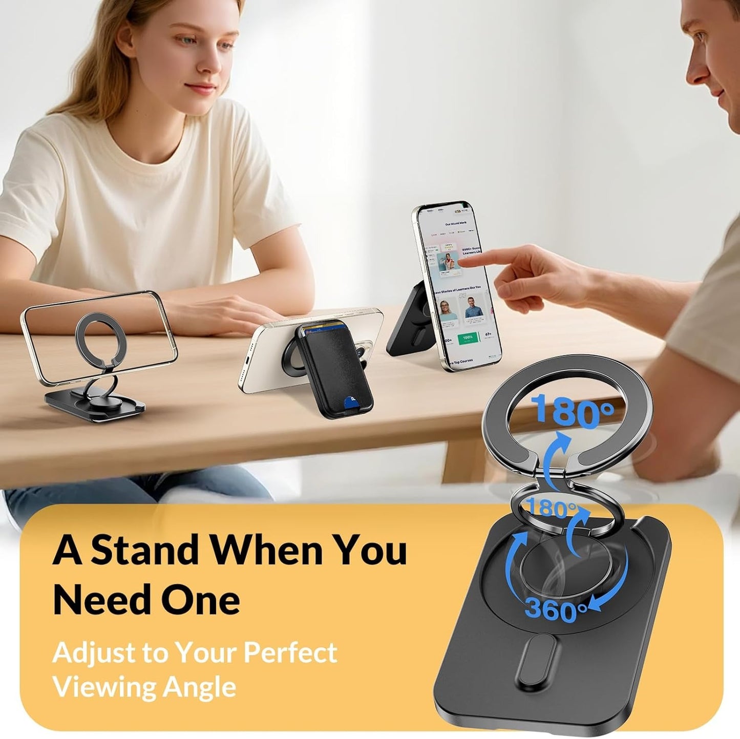 Stronger Magnetic Phone Wallet Card Holder with Adjustable Stand, MagSafe Compatible Minimalist Leather Wallet for iPhone 17/16/15/14/13/12 Pro/Pro Max, Black