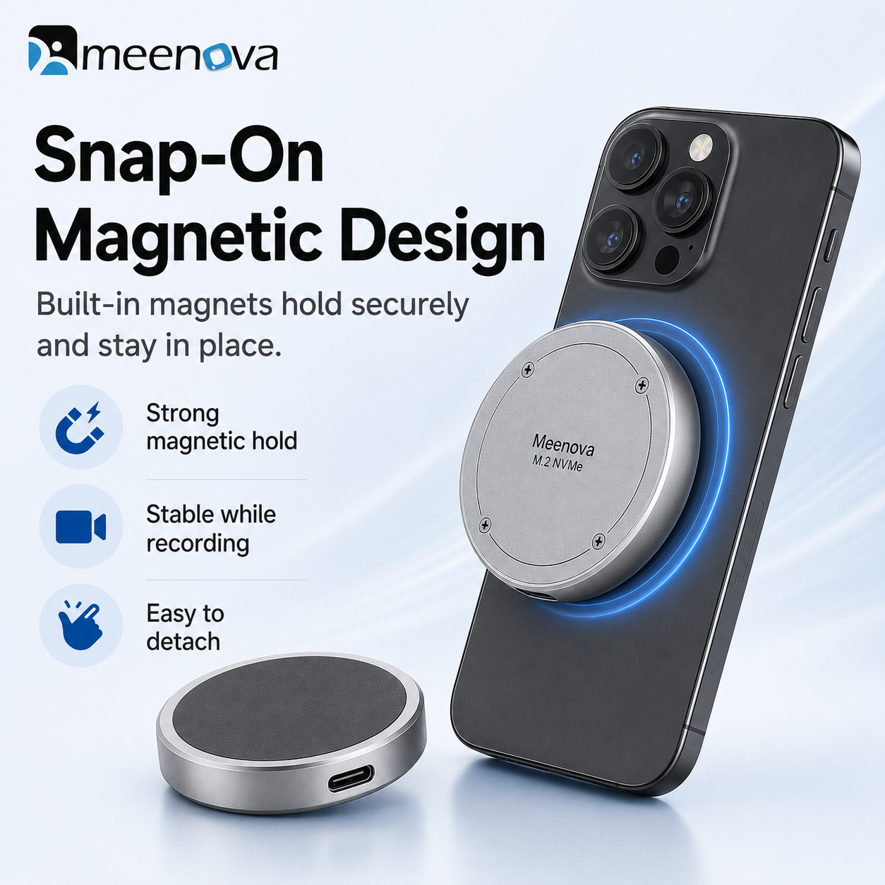 Meenova M.2 NVMe Magnetic SSD Enclosure – 10Gbps USB-C, 2230/2242 SSD, Up to 2TB