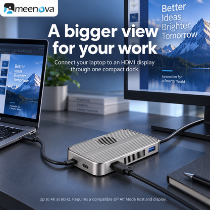 Meenova Magnetic M.2 NVMe/SATA SSD Enclosure MagSafe & 6-in-1 HUB USB-C Dock – 10Gbps, 4K@60Hz HDMI, PD 100W, SD/TF, Up to 4TB