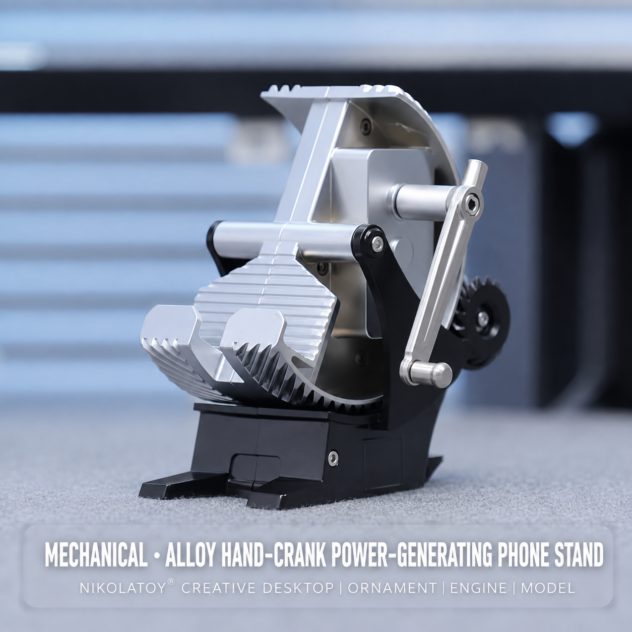 Meenova All-Metal Serrated Knob Gear Hand Crank Generator Phone Holder, Mechanical Desktop Cell Phone Stand, Portable Manual Power Generation Bracket for Desk Office Decor
