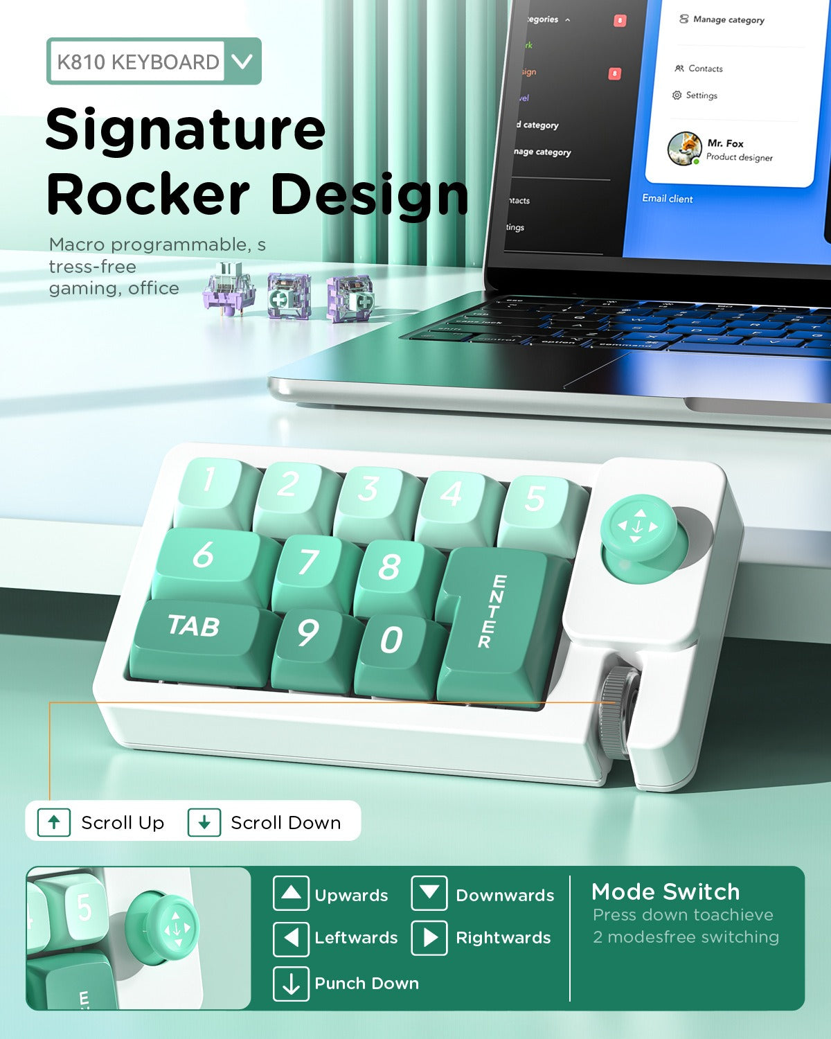 Meenova K810 Wired 12‑Key Hot‑Swappable Mechanical Numeric Keypad, Joystick Macro‑Programmable RGB Backlit USB‑C Keypad for Gaming & Office
