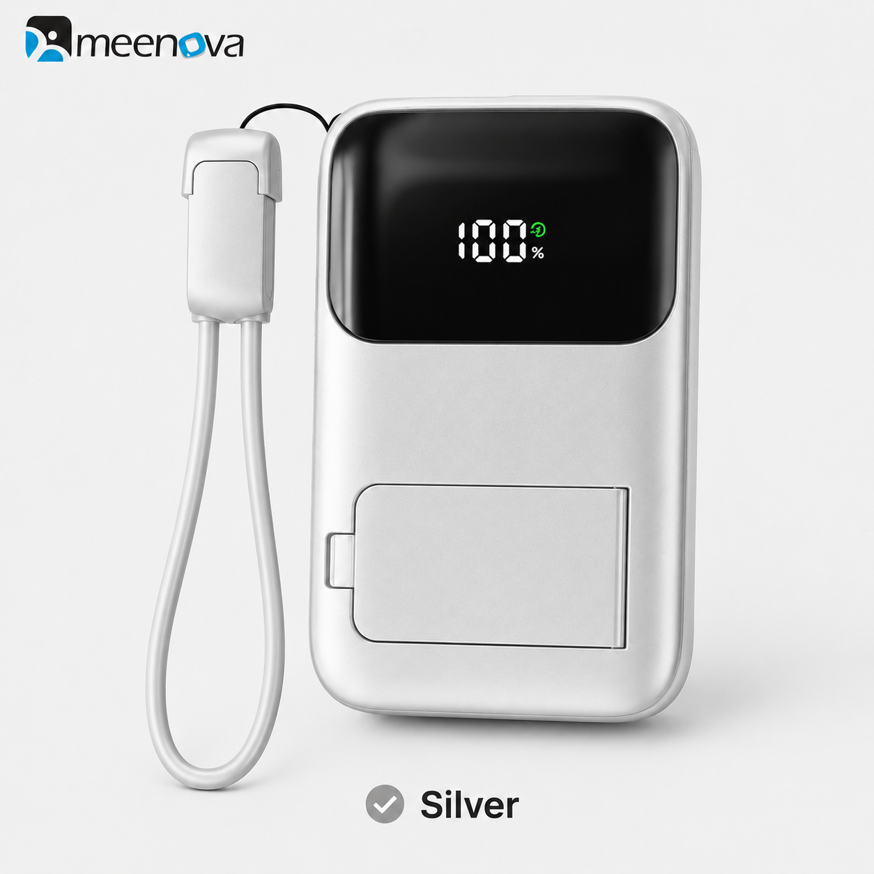 Meenova 10000mAh 3-in-1 Magnetic Wireless Power Bank with AC Wall Charger, Built-in USB-C & Lightning Cables, 22.5W Fast Charging, 15W Magnetic Charging & Kickstand