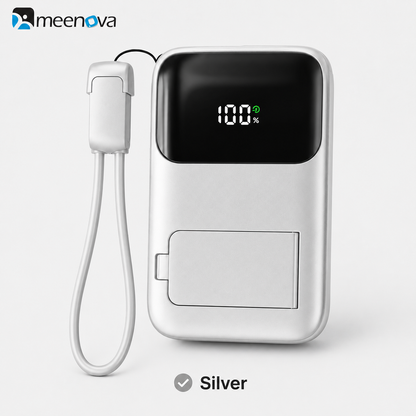 Meenova 10000mAh 3-in-1 Magnetic Wireless Power Bank with AC Wall Charger, Built-in USB-C & Lightning Cables, 22.5W Fast Charging, 15W Magnetic Charging & Kickstand
