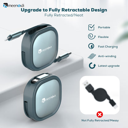 Retractable 27W USB-C to Lightning PD Fast Charging Cable, 4-Stage Length