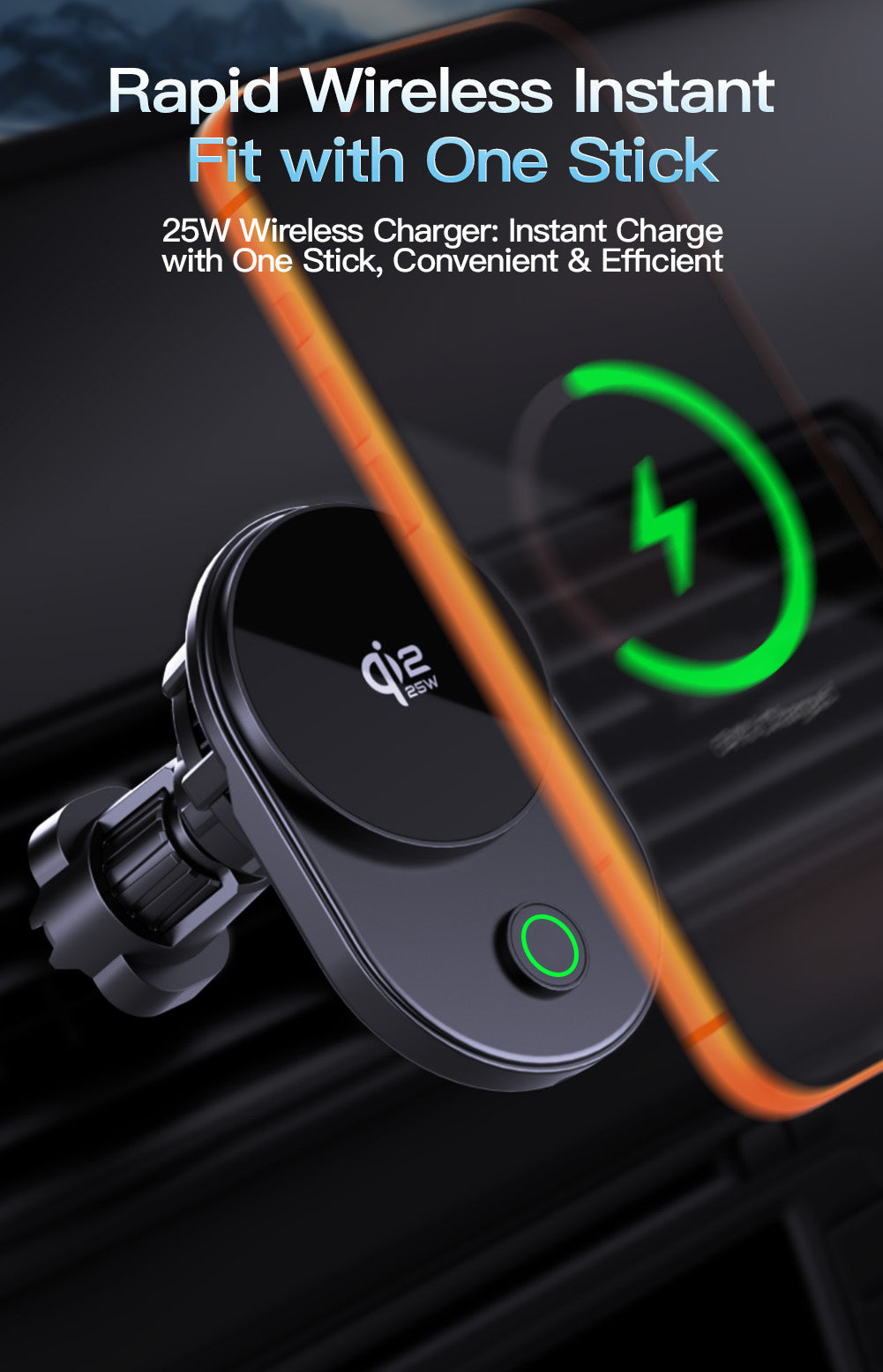 Meenova Qi2.2 25W Magnetic Wireless Car Charger with Active Cooling, 360° Rotating Mount & Strong Magnetic Hold