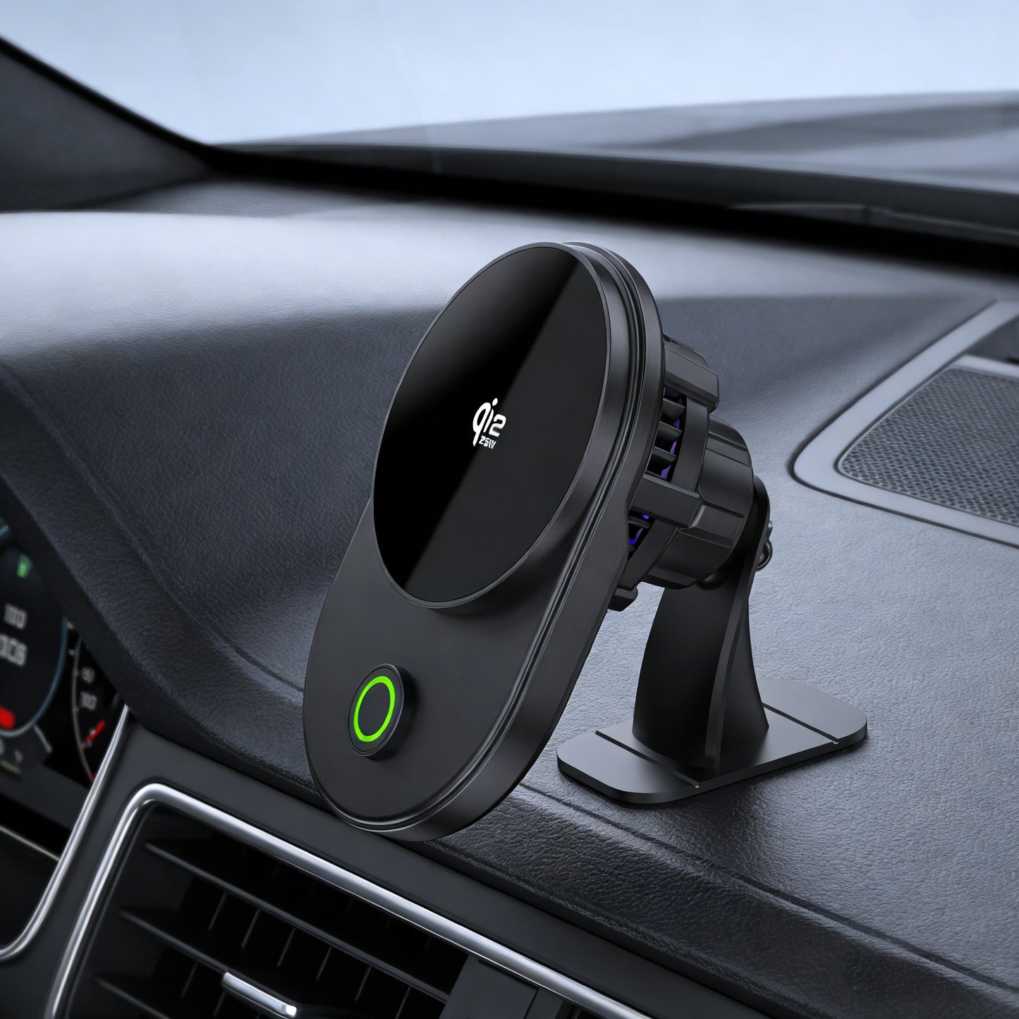 Meenova Qi2.2 25W Magnetic Wireless Car Charger with Active Cooling, 360° Rotating Mount & Strong Magnetic Hold