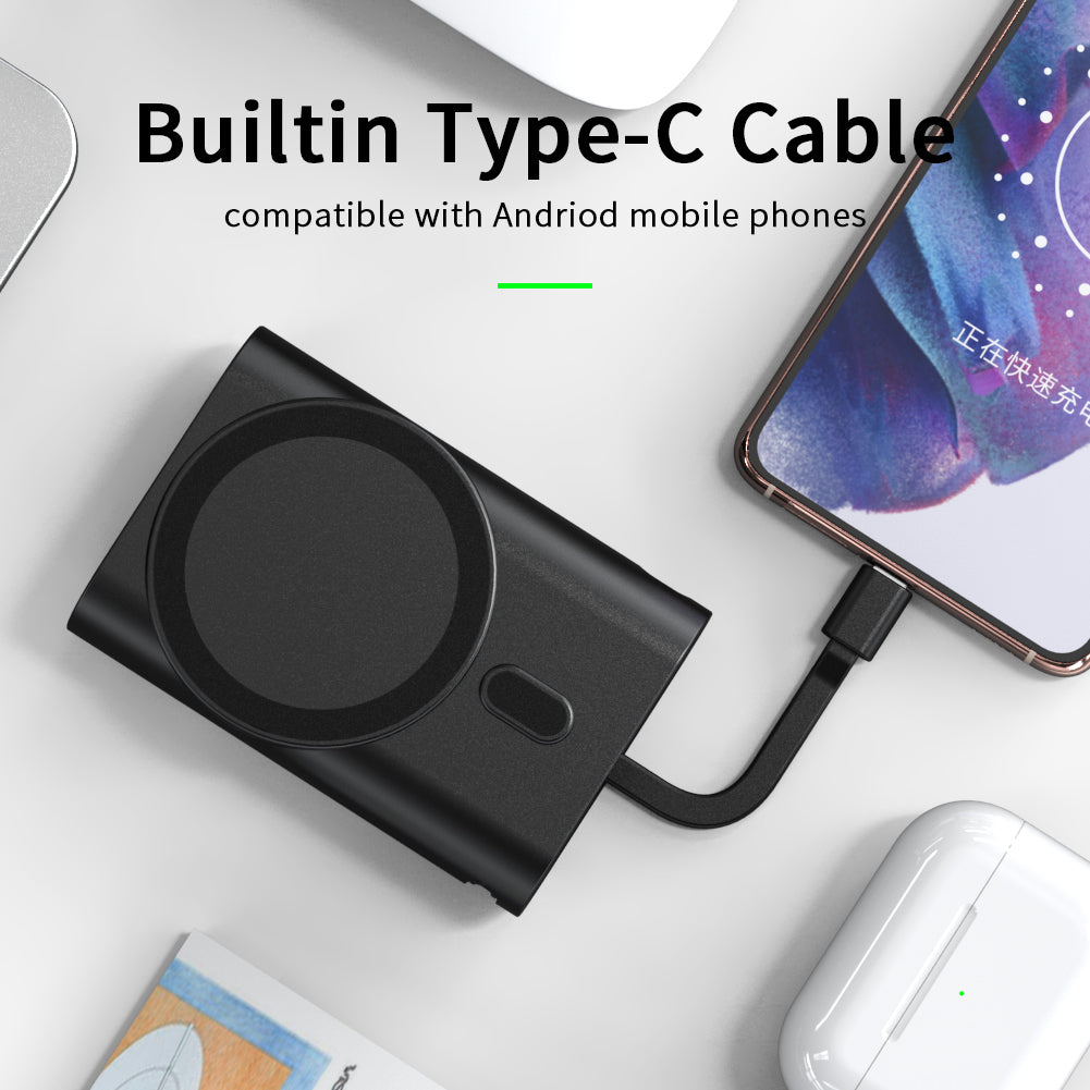 Meenova 3-in-1 Magnetic Wireless Charging Power Bank 5200mAh with Dock & Built-in Type-C Cable