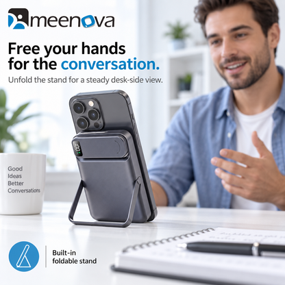 Meenova CK801 Qi2.2 25W Magnetic Wireless Power Bank 10000mAh with 35W USB-C Fast Charging, Apple Watch Charger & Foldable Stand