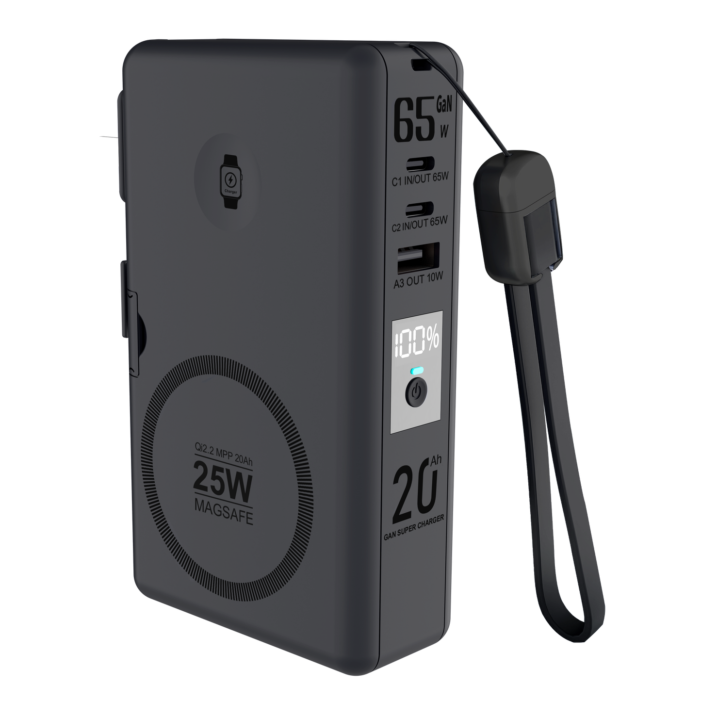 SolidPower T20 6-in-1 Qi2 Magnetic Power Bank & 65W GaN Travel Charger, 20,000mAh