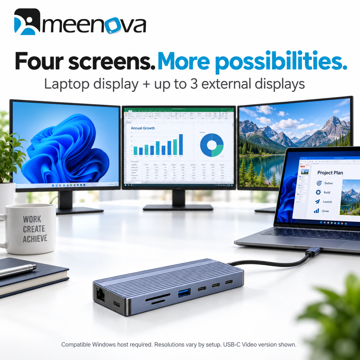 Meenova 14-in-1 USB-C Docking Station with Dual HDMI, 10Gbps USB & Gigabit Ethernet