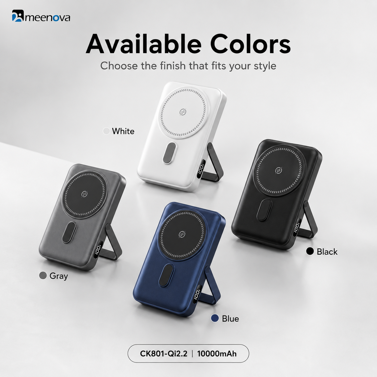 Meenova CK801 Qi2.2 25W Magnetic Wireless Power Bank 10000mAh with 35W USB-C Fast Charging, Apple Watch Charger & Foldable Stand