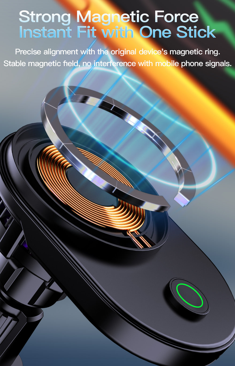 Meenova Qi2.2 25W Magnetic Wireless Car Charger with Active Cooling, 360° Rotating Mount & Strong Magnetic Hold
