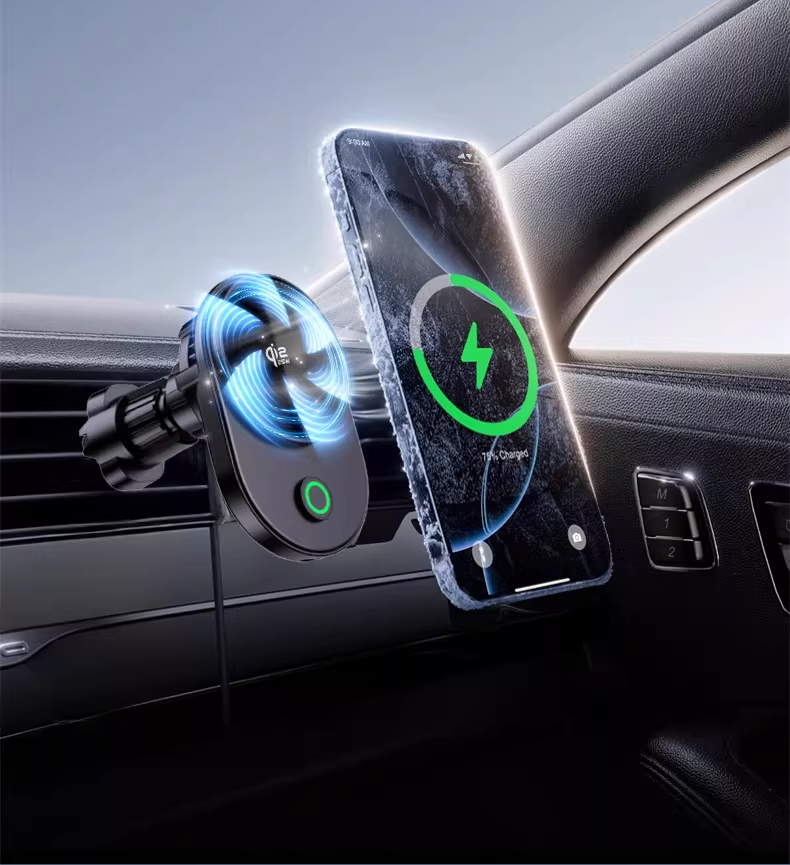 Meenova Qi2.2 25W Magnetic Wireless Car Charger with Active Cooling, 360° Rotating Mount & Strong Magnetic Hold
