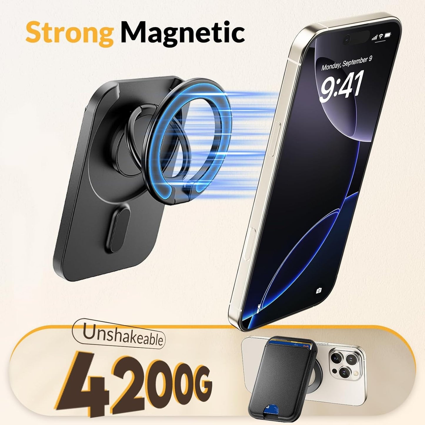 Stronger Magnetic Phone Wallet Card Holder with Adjustable Stand, MagSafe Compatible Minimalist Leather Wallet for iPhone 17/16/15/14/13/12 Pro/Pro Max, Black