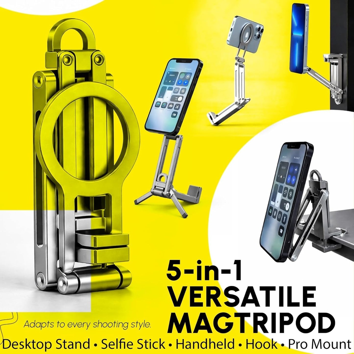 Meenova 360° Rotating Magnetic Phone Tripod Stand, Foldable Adjustable Aluminum Alloy Cell Phone Holder, Hands-Free Magnetic Smartphone Stand for Vlogging, Video Recording, Gym, Travel, Desk, Compatible with Magnetic Phone Cases & All Smartphones