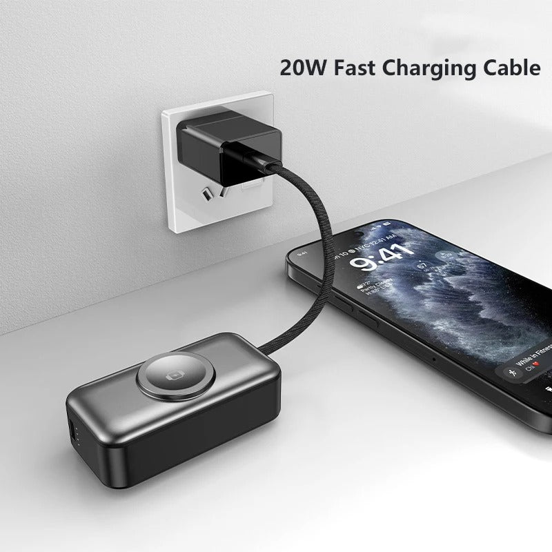 Meenova 5000mAh Mini Power Bank PD20W Fast Charger, 3-in-1 Magnetic Wireless Charger with Type-C Plug & Built-in C/Lightning Cable, Portable Charging Station with LED Light & Phone Holder