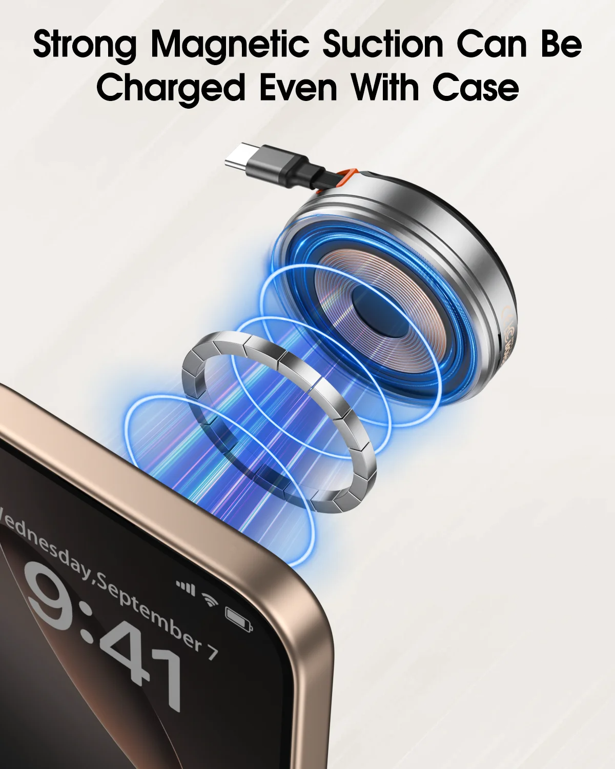 3-in-1 Magnetic Wireless Charger Stand, Foldable Adjustable Angle Desktop Type-C Cable 15W Fast Charger with Retractable Cable for Phone Watch Earbuds Simultaneous Charging