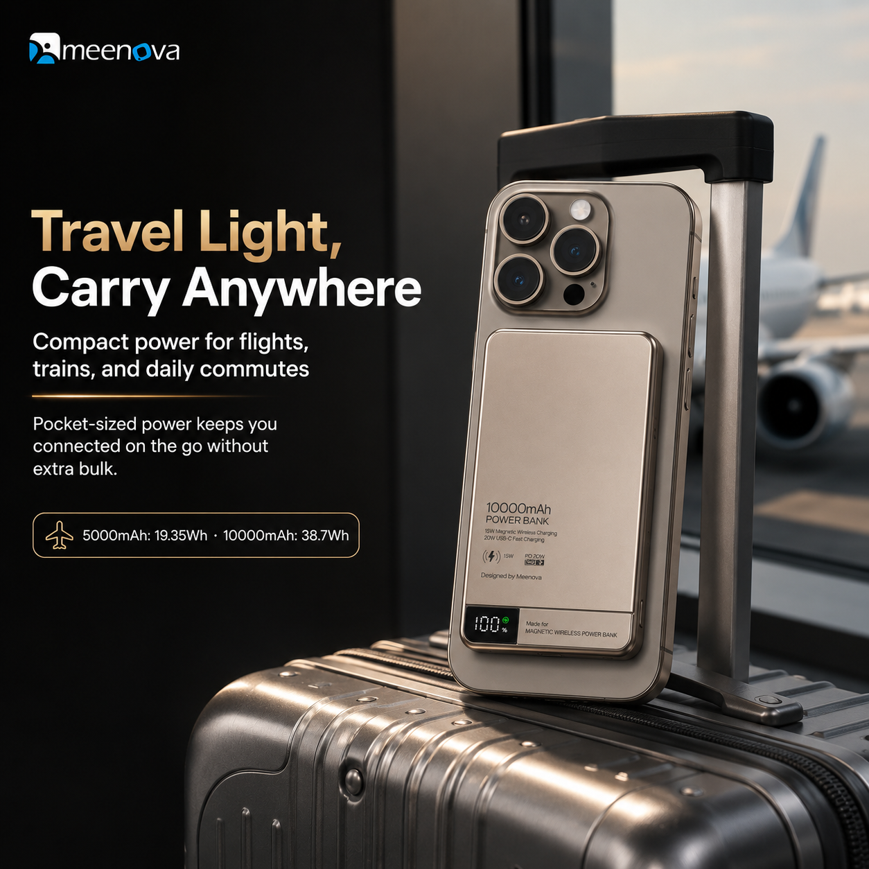 Meenova Ultra-Slim Magnetic Power Bank 5000mAh/10000mAh, 15W Wireless & 20W USB-C PD Fast Charging, Aluminum Alloy Portable Battery Pack