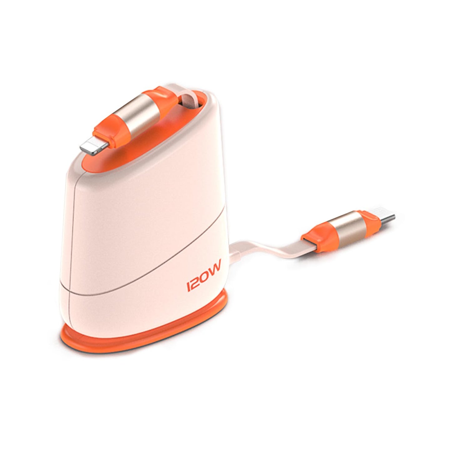 USB C to iPhone Ports 120W Fast Charging Cord Telescopic Data Transfer Charging Adapter on Table/Desktop/Office with Adhesive for iPhone/Airpod 4Ft/1.2m, Orange C-L 30W 2.5a