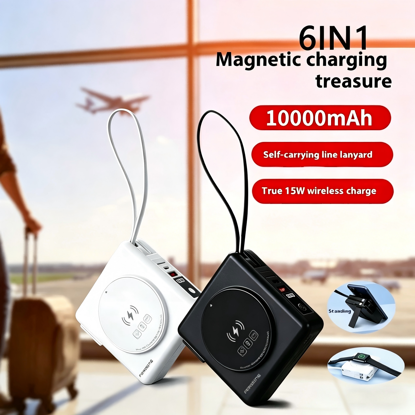 6IN1 22.5W qi2 Magnetic Power bank Charging 10000mAh for Apple Watch built-in Cable Magsafe KR/AU/EU/US/UK Plug Charger
