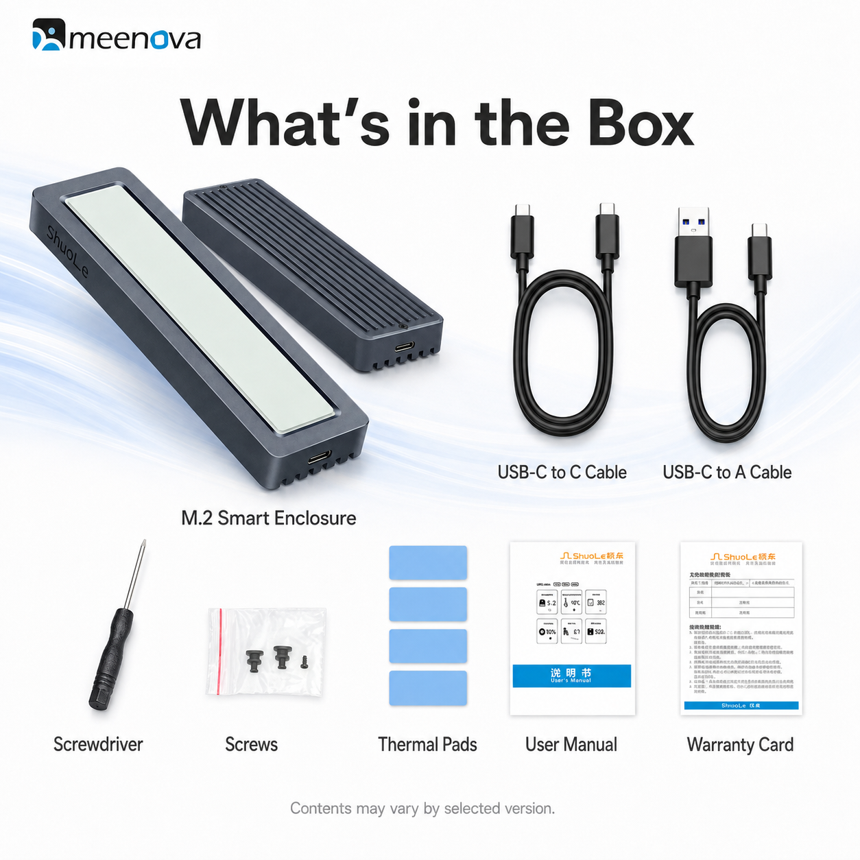 Meenova Smart M.2 NVMe/SATA SSD Enclosure with Display, USB 3.2 Gen 2 10Gbps