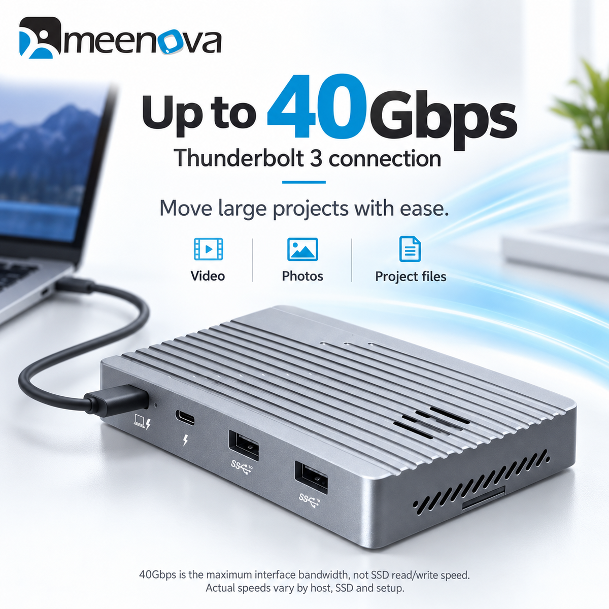 Meenova 40Gbps Thunderbolt 3 Dock with Dual M.2 NVMe SSD Slots, 8 Ports & 8K DisplayPort