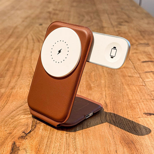 Meenova Trio Foldable Leather 3-in-1 MagSafe Charger, Portable Wireless Fast Charging for Apple iPhone & Apple Watch, AirPods