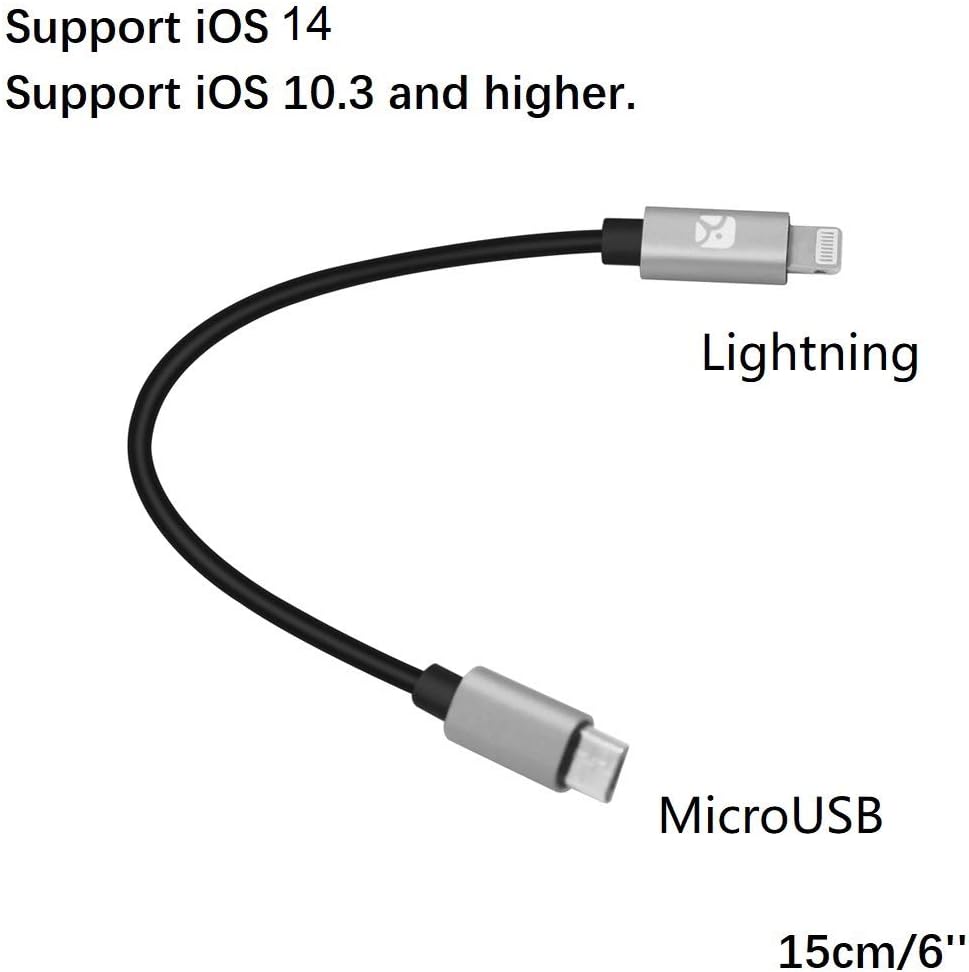 Meenova Ultra Tough & Durable Lightning to MicroUSB OTG Pro Cable 15cm 0.5ft for iPhone 13 Pro Max Mini,11,12, Chord Mojo2 Hugo2 Pha3 Fiio Q1 HiFi Oppo HA2 K5, iRig HD2 Camera, Lightning to Android Cord