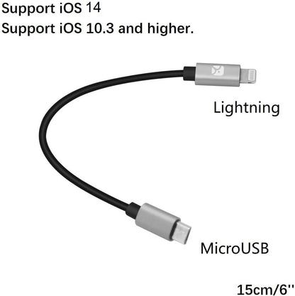 Meenova Ultra Tough & Durable Lightning to MicroUSB OTG Pro Cable 15cm 0.5ft for iPhone 13 Pro Max Mini,11,12, Chord Mojo2 Hugo2 Pha3 Fiio Q1 HiFi Oppo HA2 K5, iRig HD2 Camera, Lightning to Android Cord