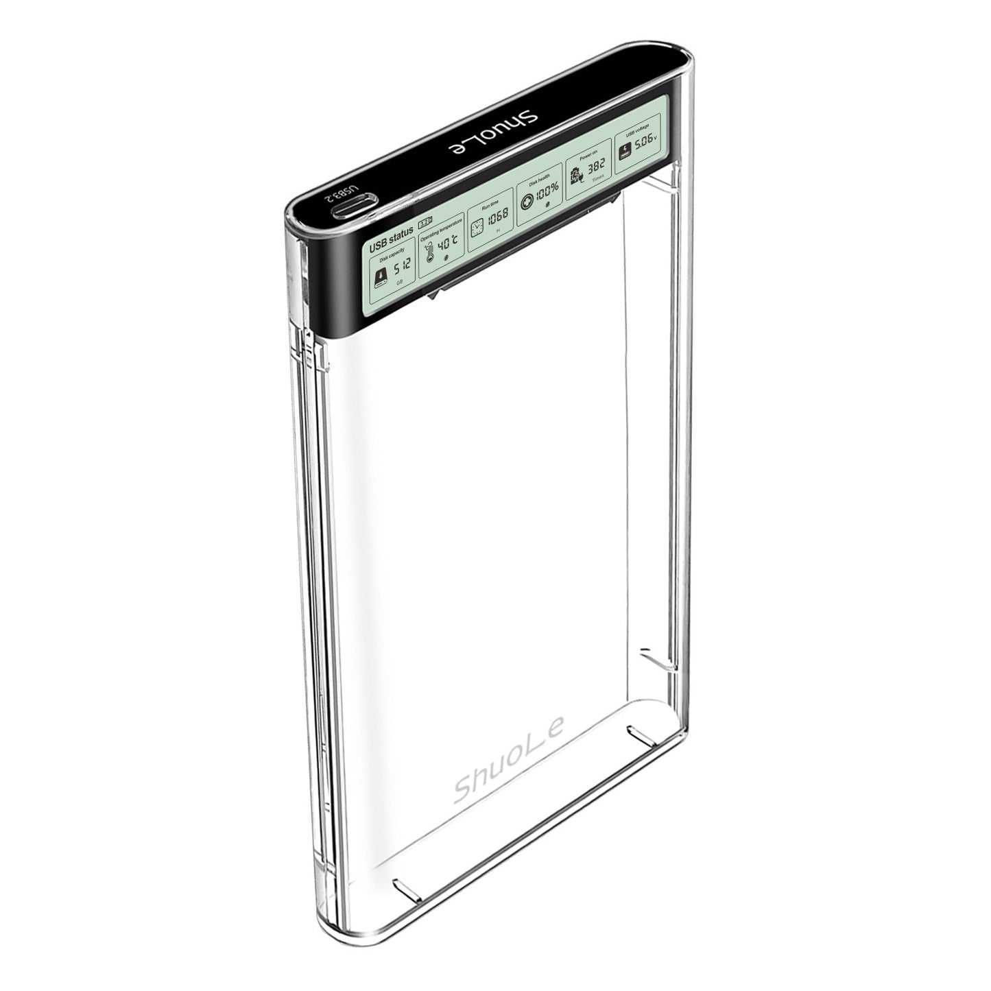 Meenova Smart Display 2.5" SATA HDD/SSD Enclosure – USB 3.2 Gen 1 5Gbps, Real-Time Drive Monitoring, Tool-Free External Hard Drive Case