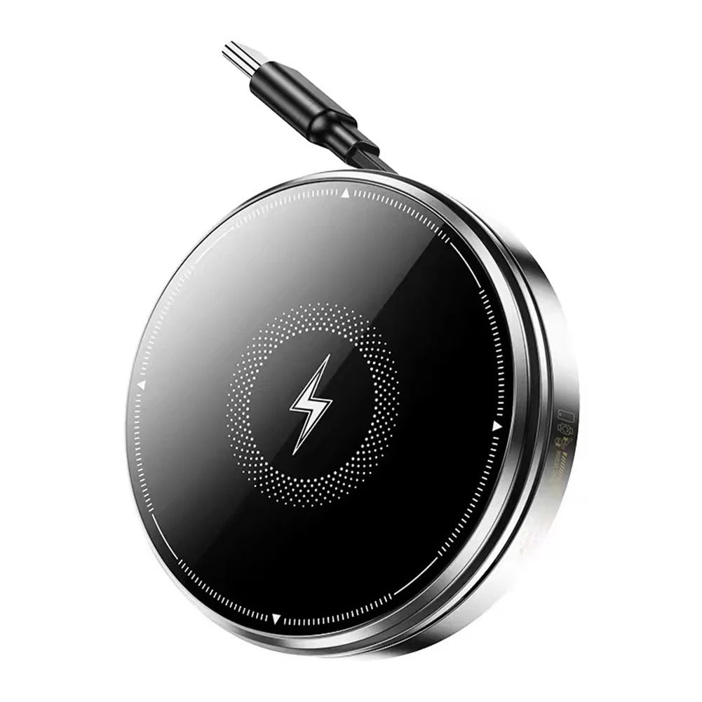 3-in-1 Magnetic Wireless Charger Stand, Foldable Adjustable Angle Desktop Type-C Cable 15W Fast Charger with Retractable Cable for Phone Watch Earbuds Simultaneous Charging