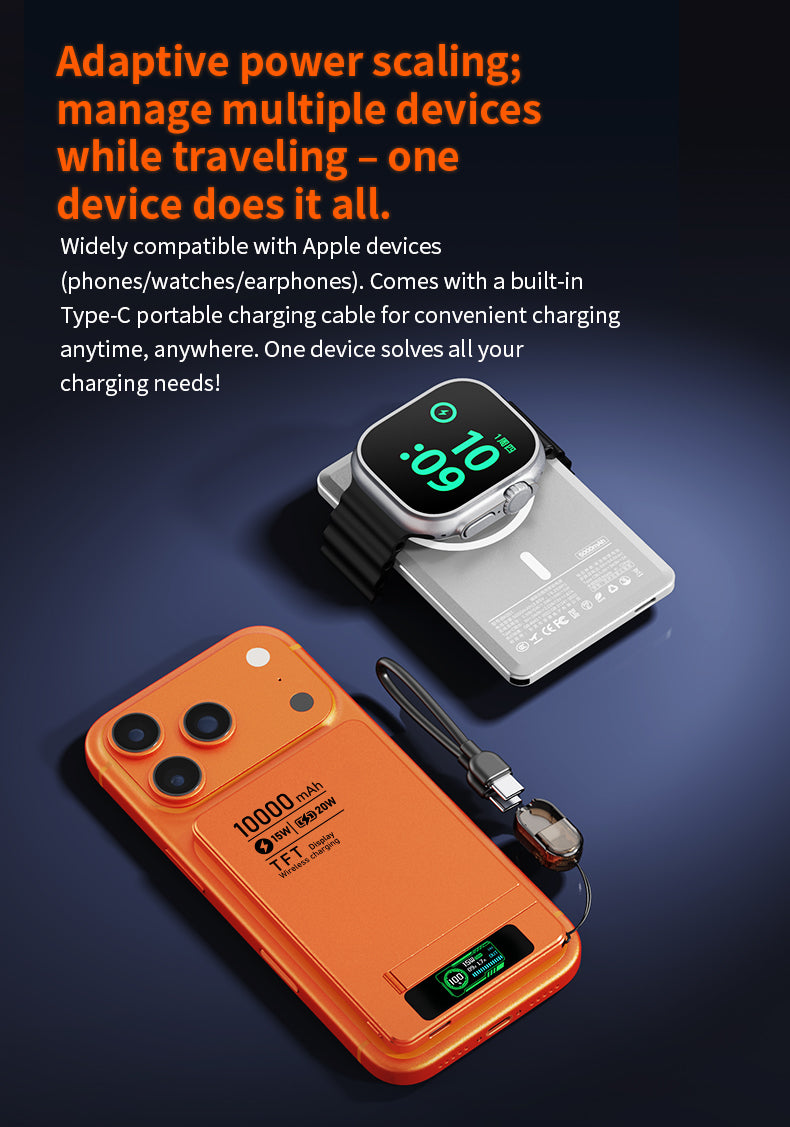 Ultra-Thin MagSafe-Compatible MagSafe Power Bank with Stand – 5000mAh/10000mAh, 15W Wireless & 20W USB-C Fast Charging