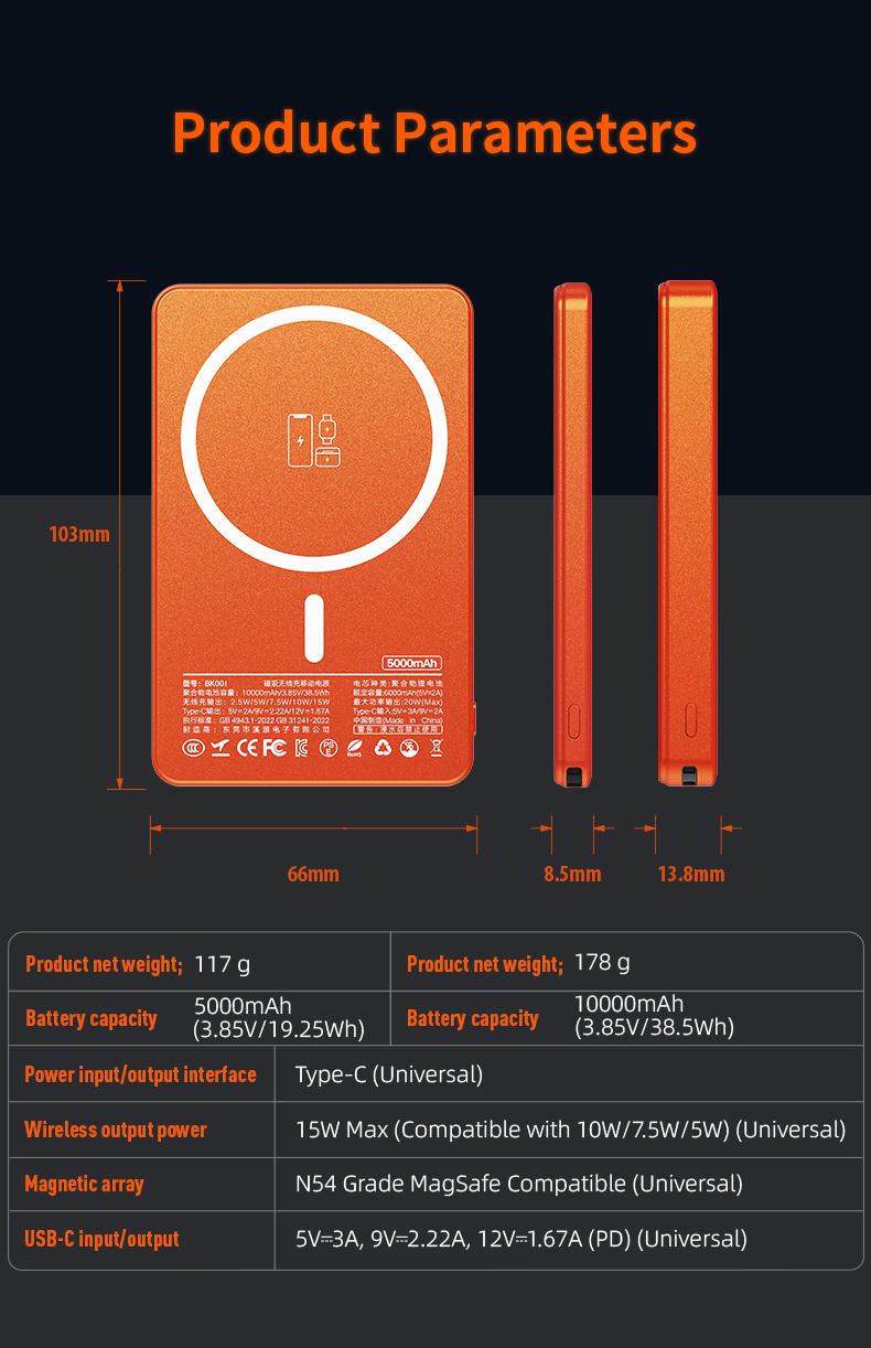 Ultra-Thin MagSafe-Compatible MagSafe Power Bank with Stand – 5000mAh/10000mAh, 15W Wireless & 20W USB-C Fast Charging