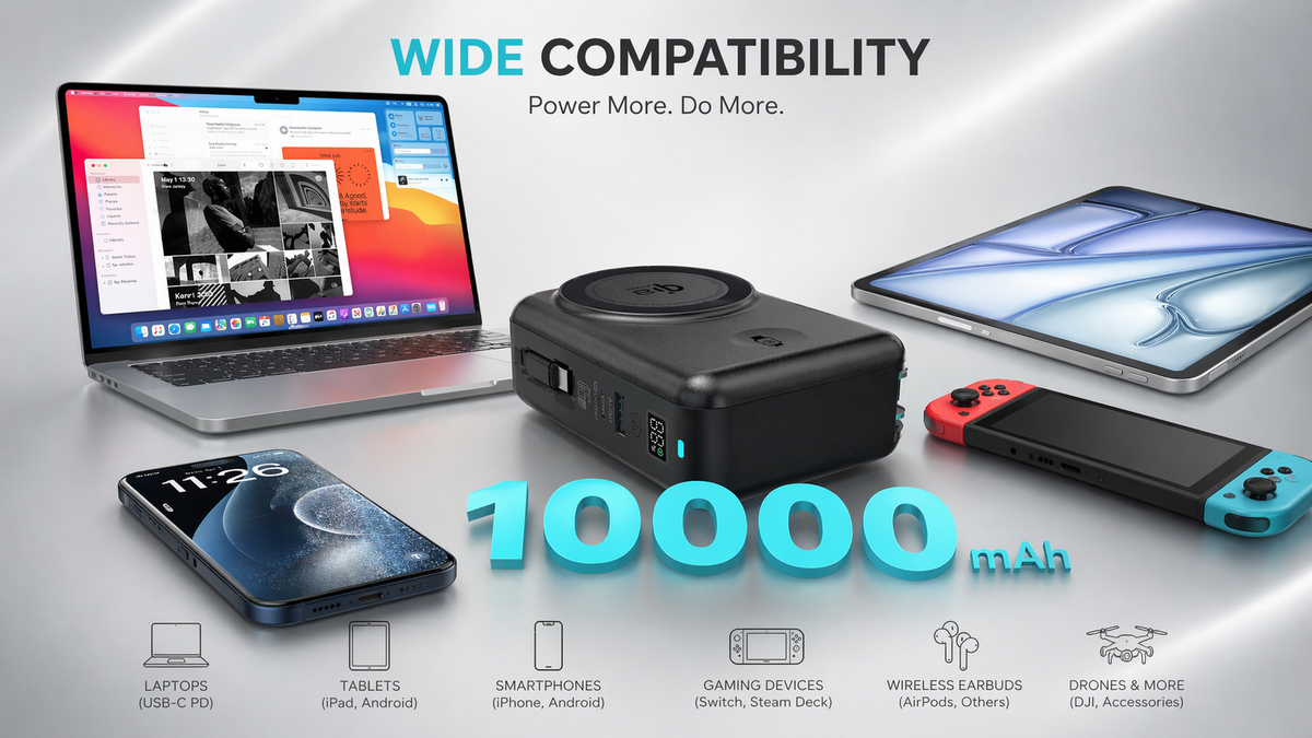 Meenova SolidPower X 10000mAh 5-in-1 Magnetic Power Bank & 65W Wall Charger, 25W Qi2.2, Built-In USB-C Cable