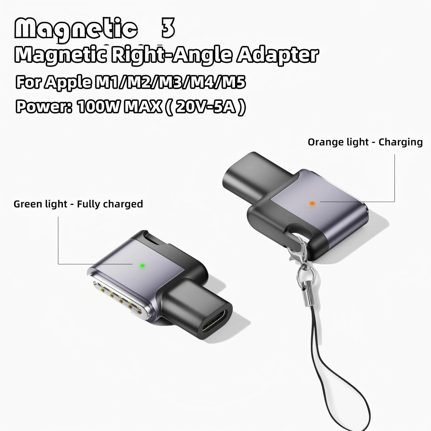 100W PD Type‑C to Magsafe 3 Charging Adapter, Magnetic Fast Charging Converter Compatible with MacBook Air/Pro M1 M2 M3 M4 M5 (1 pc)