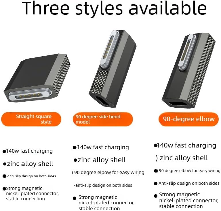140W USB-C to Magnetic 3 Adapter, PD3.1 Fast Charging Straight Gray Zinc Alloy Converter Type-C to Mags 3 for Pro 16"/14" (2025-2021) Air 15"/13" (2025-2022), M1/M2/M3//M4/M5 Series