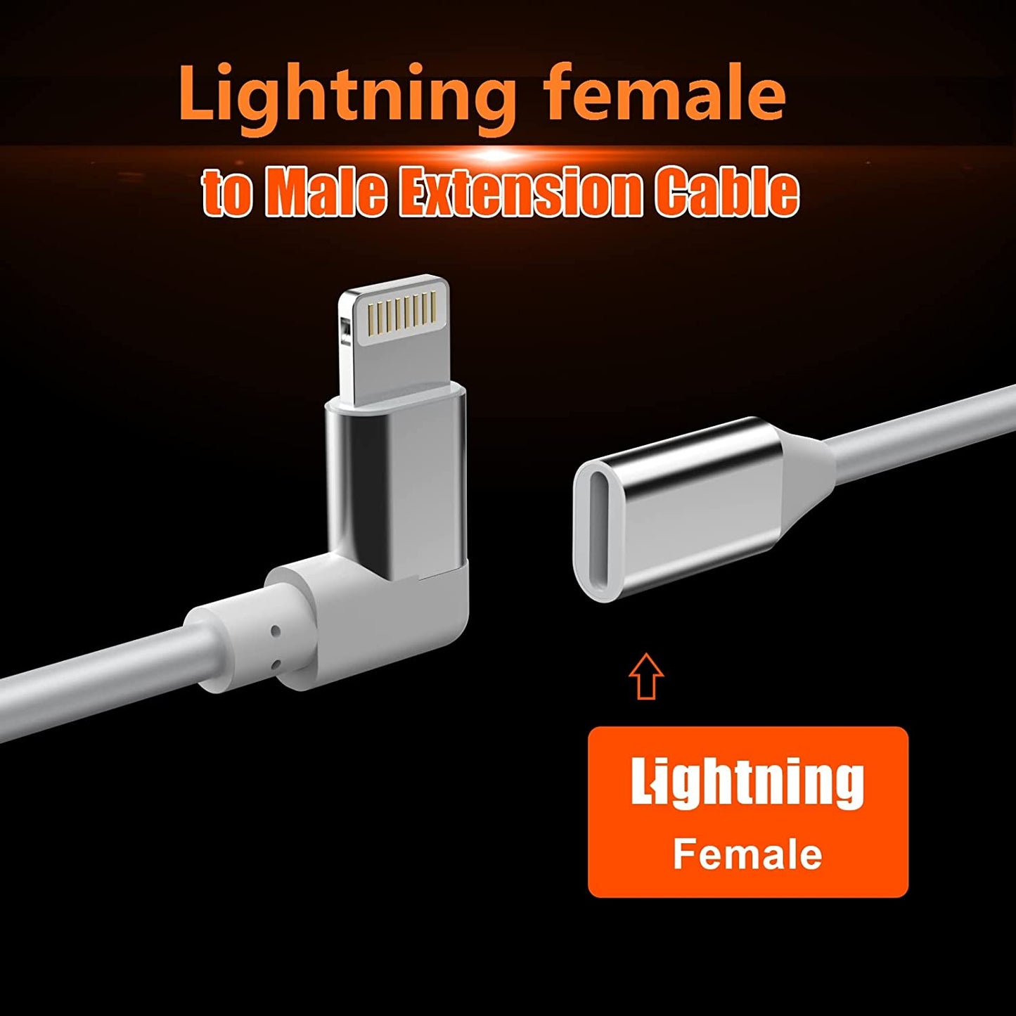 iPhone Charger Extension Cable 90 Degree 3FT Lightning Charging Male to Female Extender Dock emale Cord Extension Adapter, Video