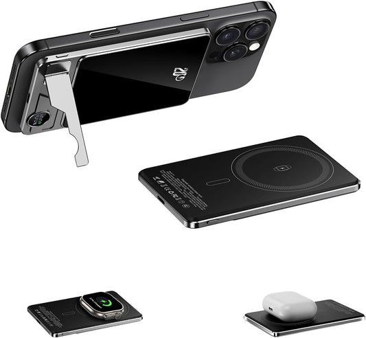 3 in 1 for Magsafe Power Bank 10000mAh 20W PD Fast Charging Wireless Magnetic Portable Charger,Foldable Stand & LED Display Battery Pack Compatible for iPhone 16/15/14/13/12 Series (10000mAh)