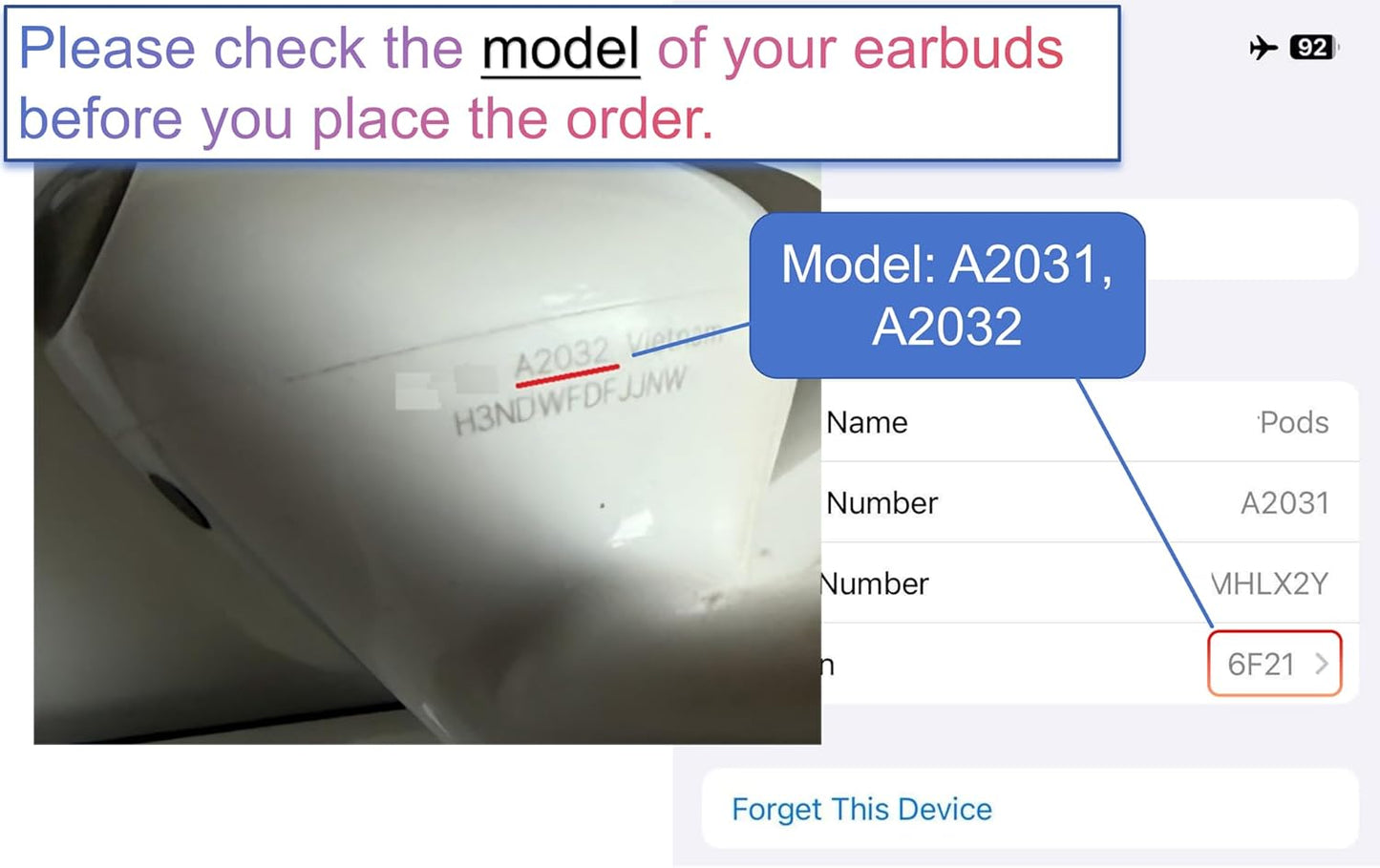 Meenova Replacement Right Earbud for Apple AirPods (2nd Generation) (Model A2032) – Single Right Side Only, Compatible with A1938 Charging Case, OEM Used Earbud