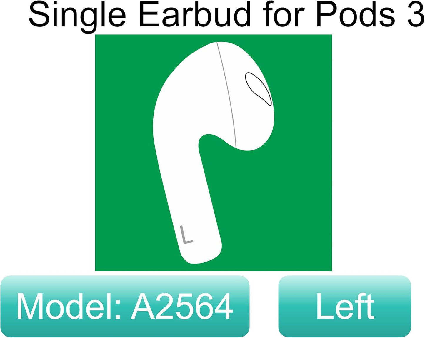Meenova OEM Replacement Left Earbud for Apple AirPods (3rd Generation) A2564 – Single Left Ear Only, Works with A2897 Charging Case, Pre-Owned Genuine AirPods 3 Replacement