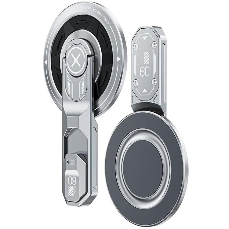 Magnetic Fidget Phone Stand for Magsafe, Aluminum Alloy 360° Rotatable Portable Desktop Holder for Mobile Phones and Tablets Moon Silver.
